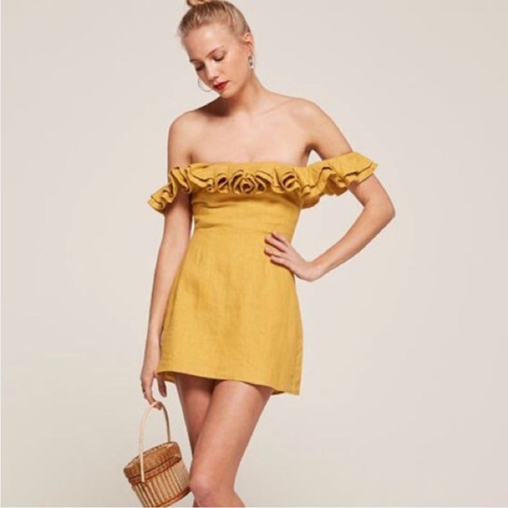 Reformation Off-the-Shoulder Ruffle Dress | Size 4 - Picture 2 of 9